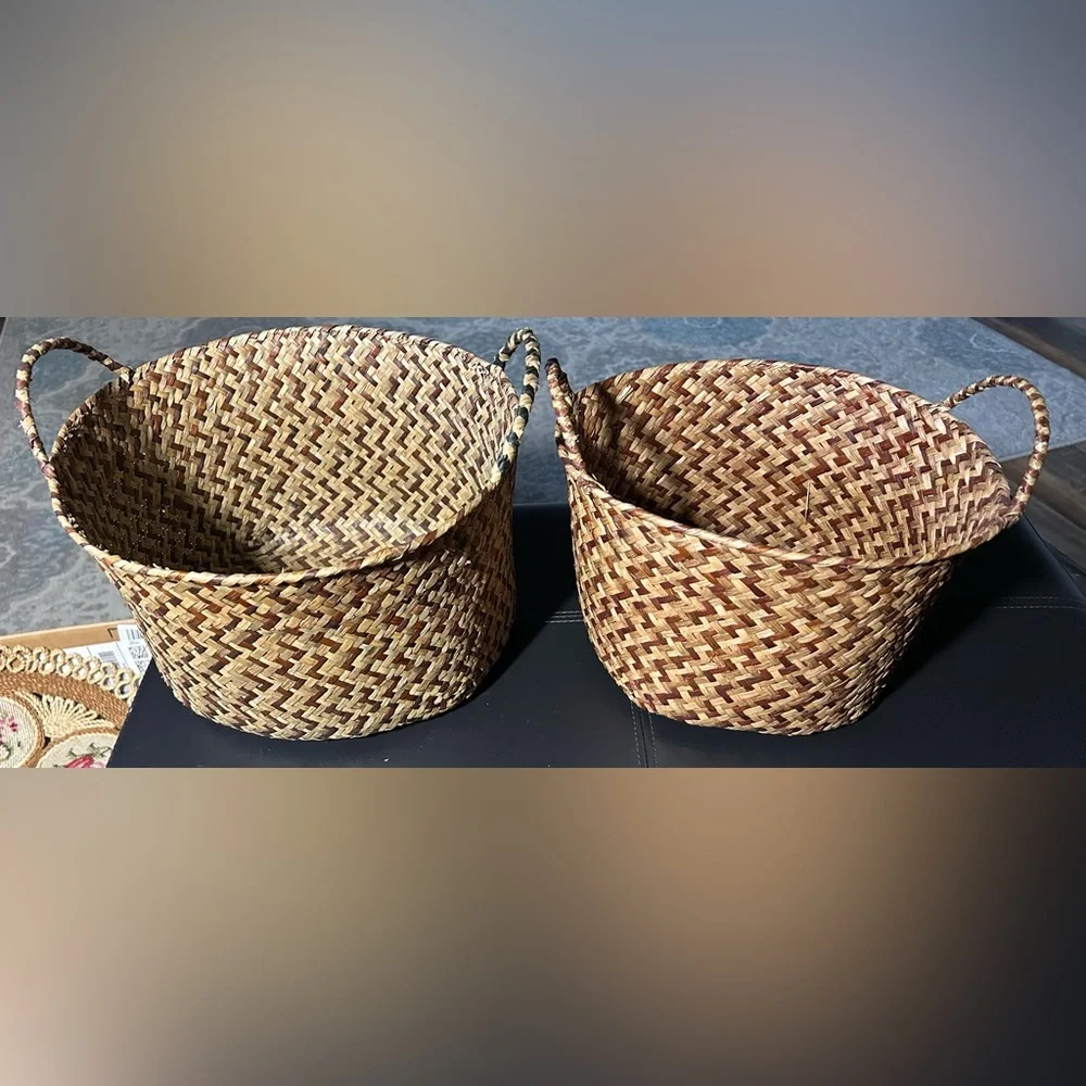 2-Handwoven Natural Seagrass Storage Baskets- Brown